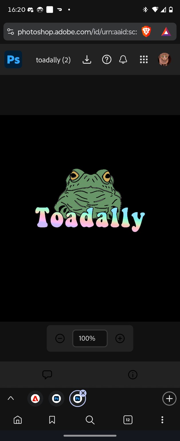 Green toad above the word Toadally in pastel rainbow lettering