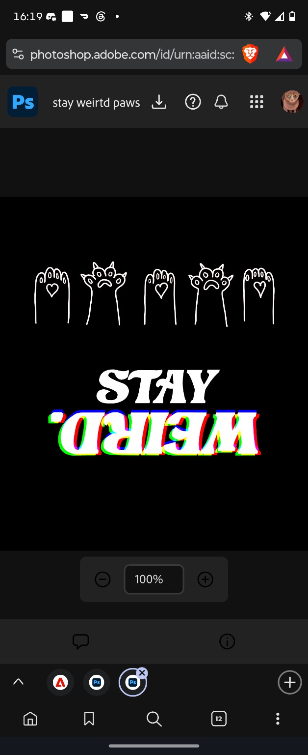 White paws above Stay Weird lettering with colourful offset outlines